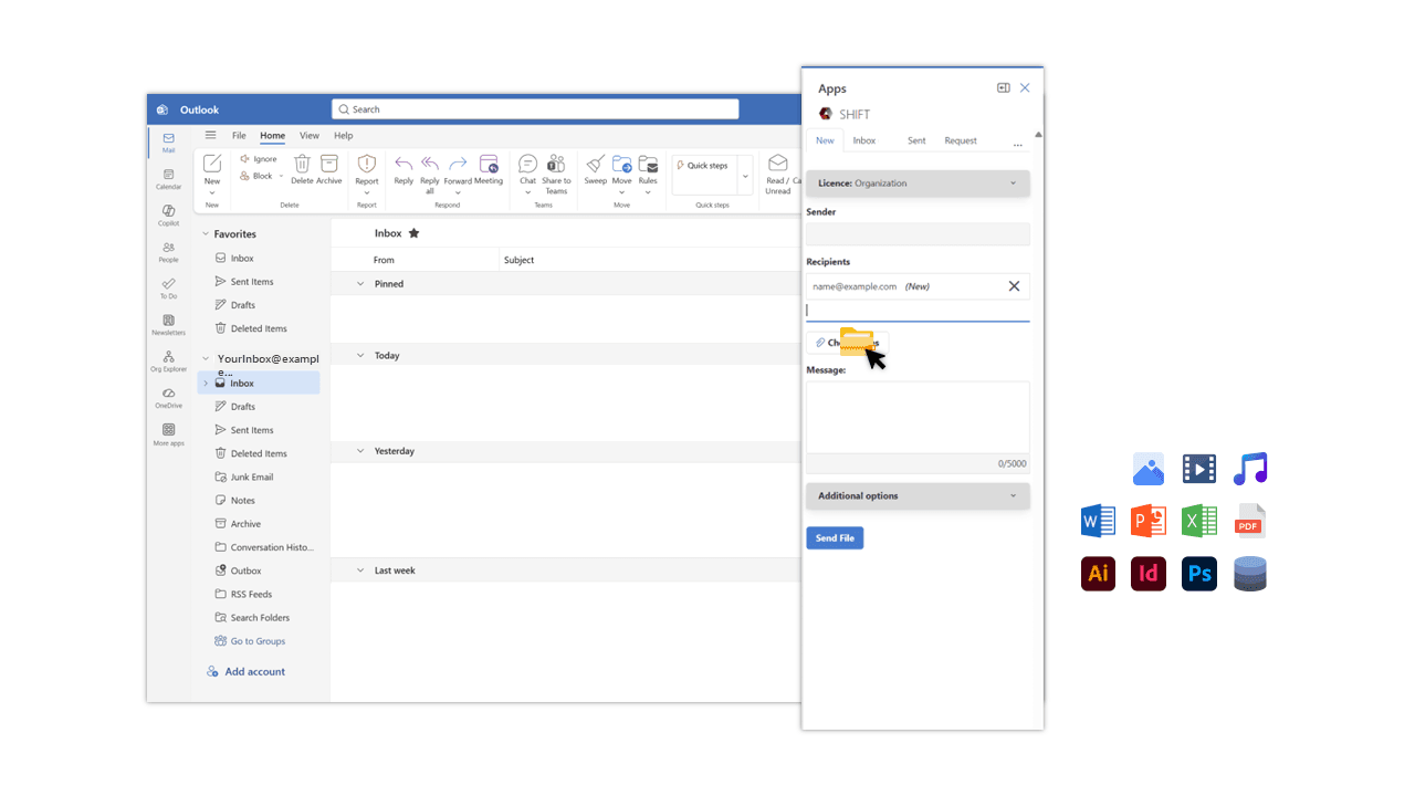 SHIFT For Outlook - Brings large file sharing to Outlook, while resolving the issue of file size limits.